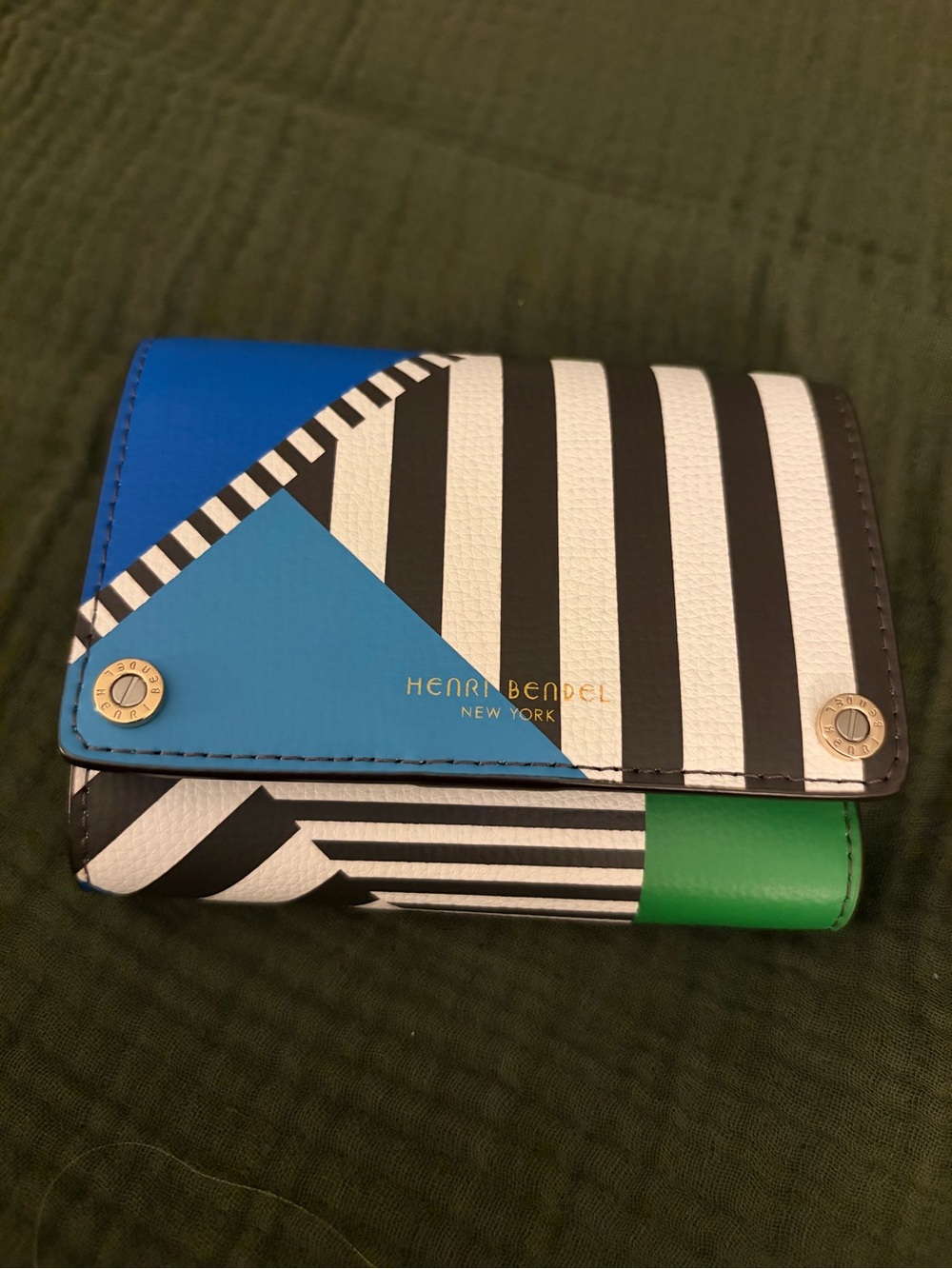 henri bendel Blue, Black, White & Green Striped Wallet